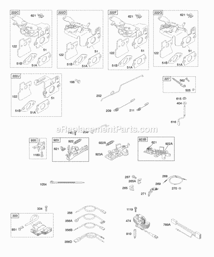 Controls Flywheel Brake Governor Spring Ignition Diagram and Parts List for 122672-0156-B1  Briggs and Stratton Engine